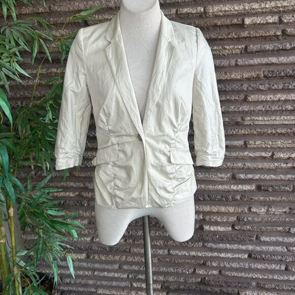 Kenneth Cole New York Metallic Beige Ruched Gathered Jacket Size 6 Petite - Picture 6 of 8